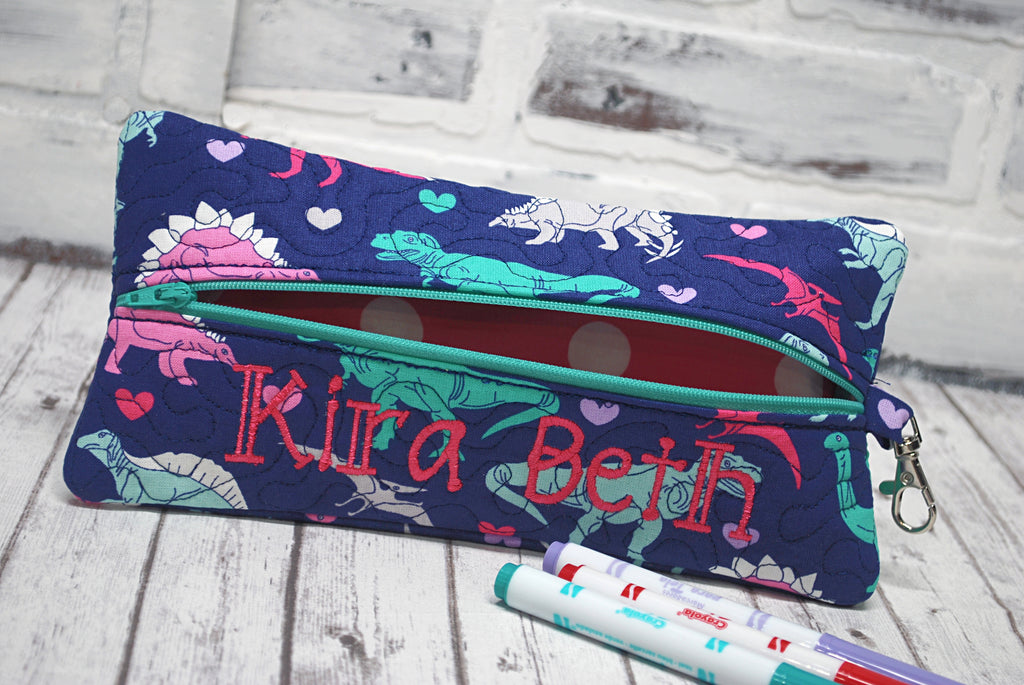 Personalized Girls Dinosaur Pencil case with clasp