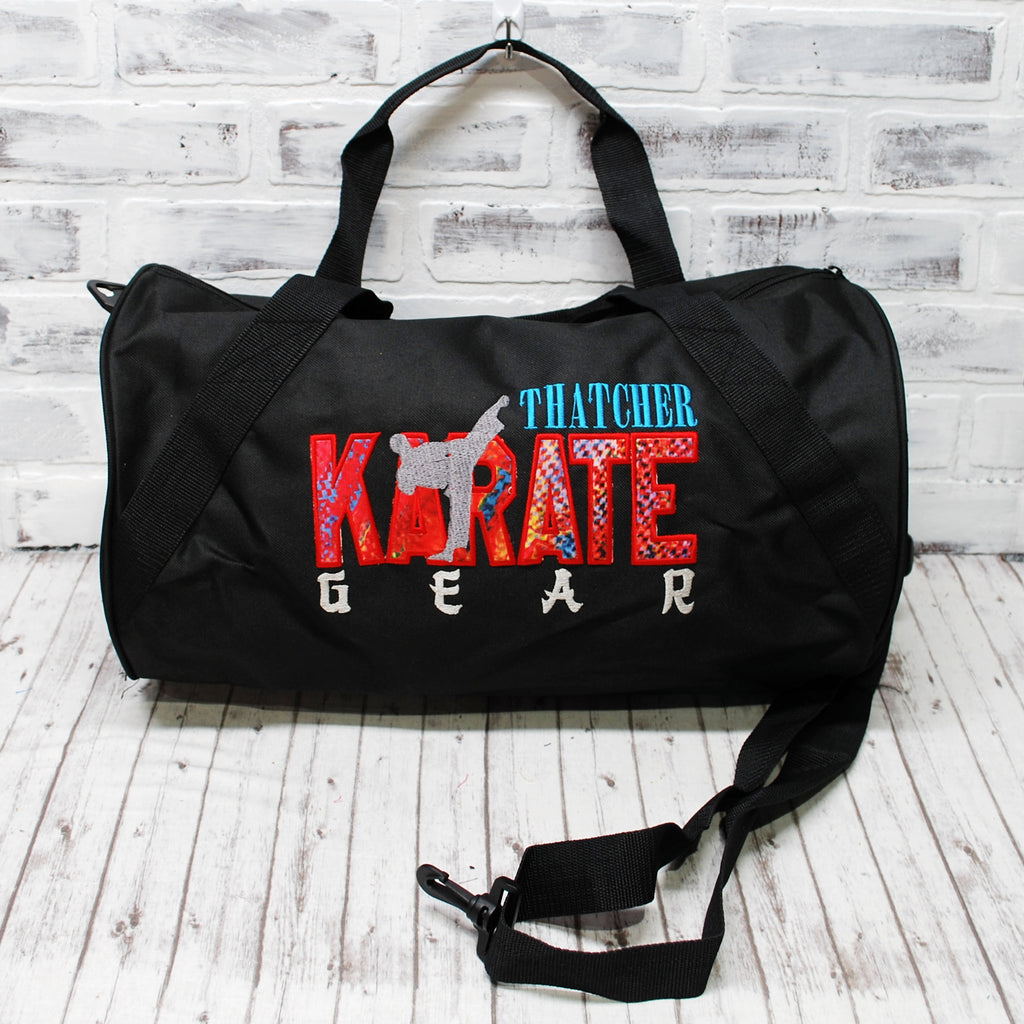 Personalized Red Black Boys Karate Duffle Bag