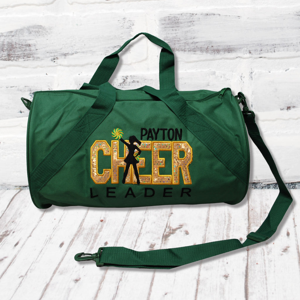Personalized Gold and Hunter Green Cheer duffle bag