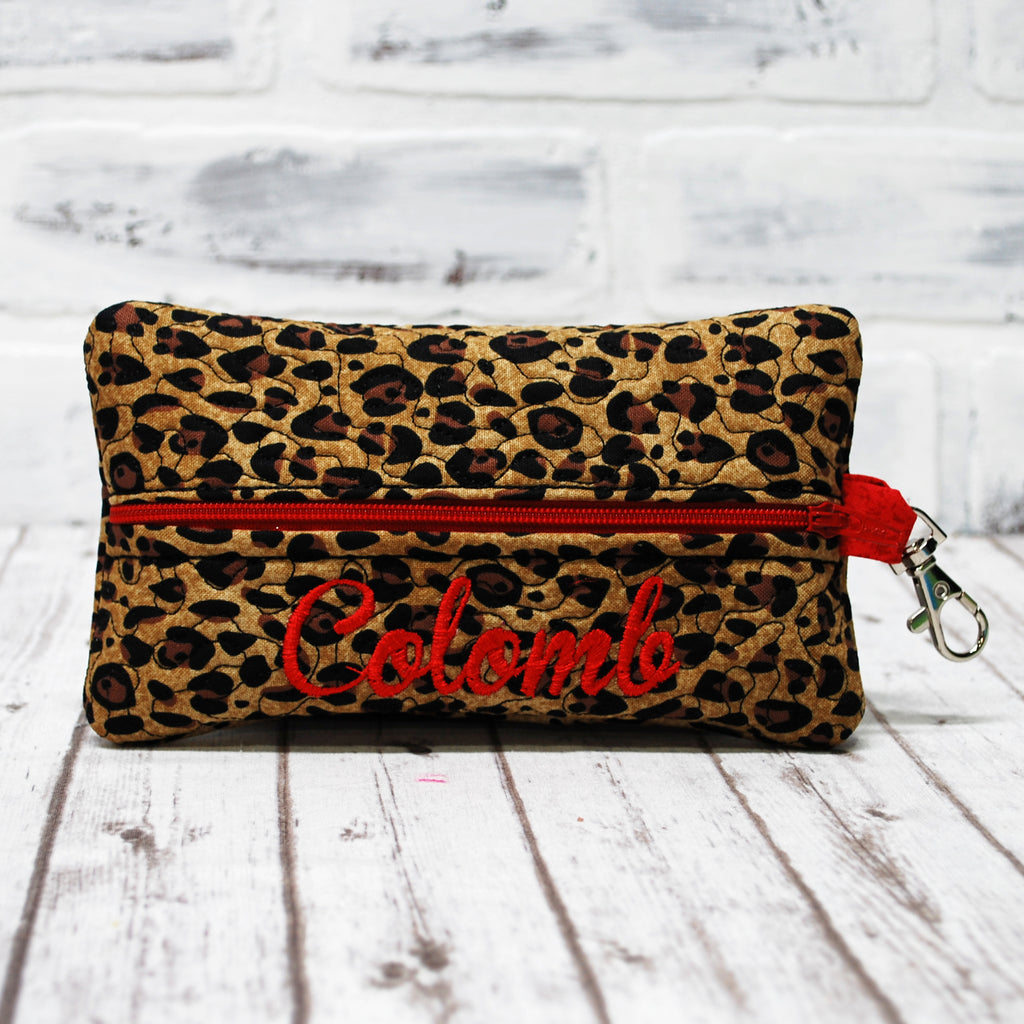 Personalized leopard and red zippered case