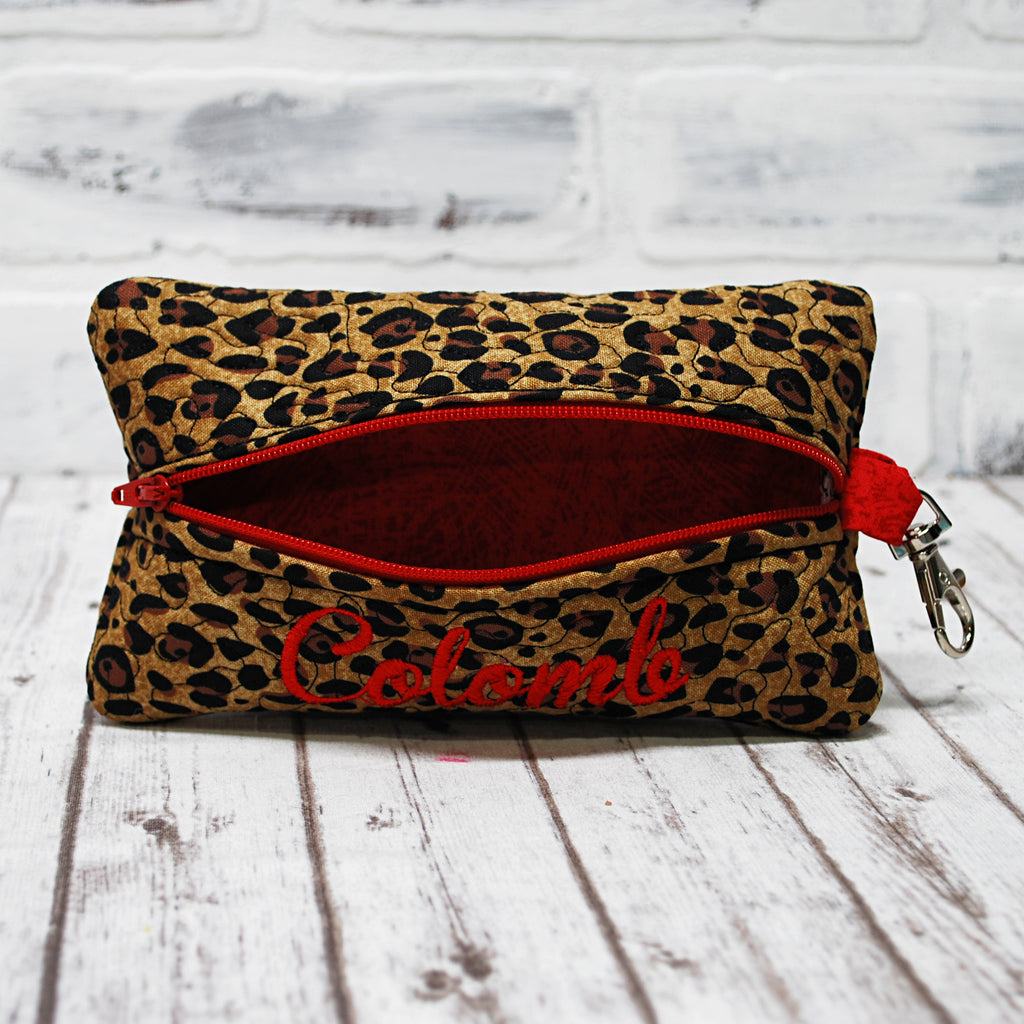 Personalized leopard and red zippered case