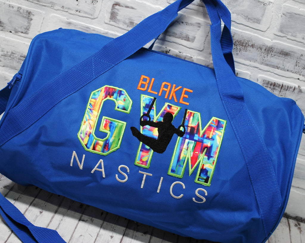 Personalized Bright Blue and Green Boys Gymnastics Duffle Bag