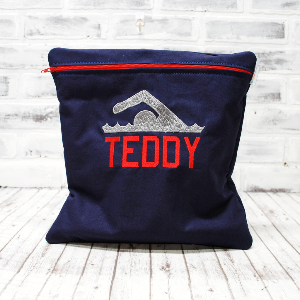 Personalized Navy Swimmer Zippered Bag