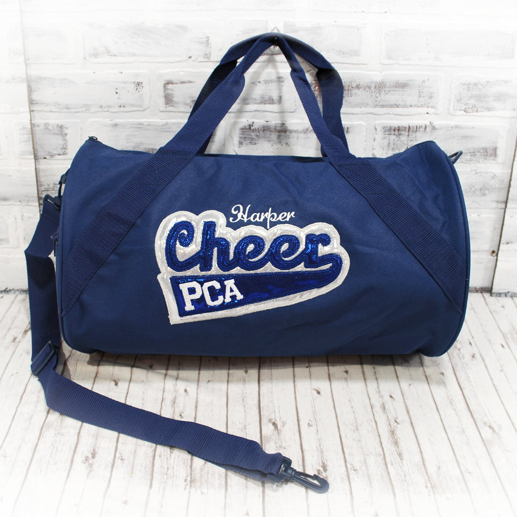 Navy Silver School Cheer Personalized Duffle bag