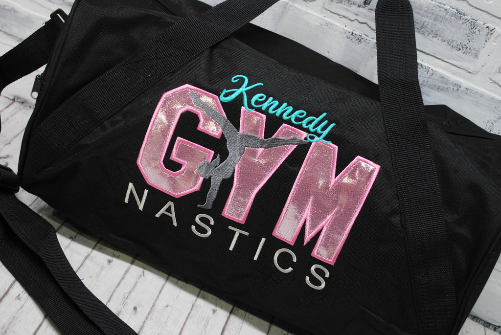 Personalized Pink with Black Gymnastics Duffle Bag