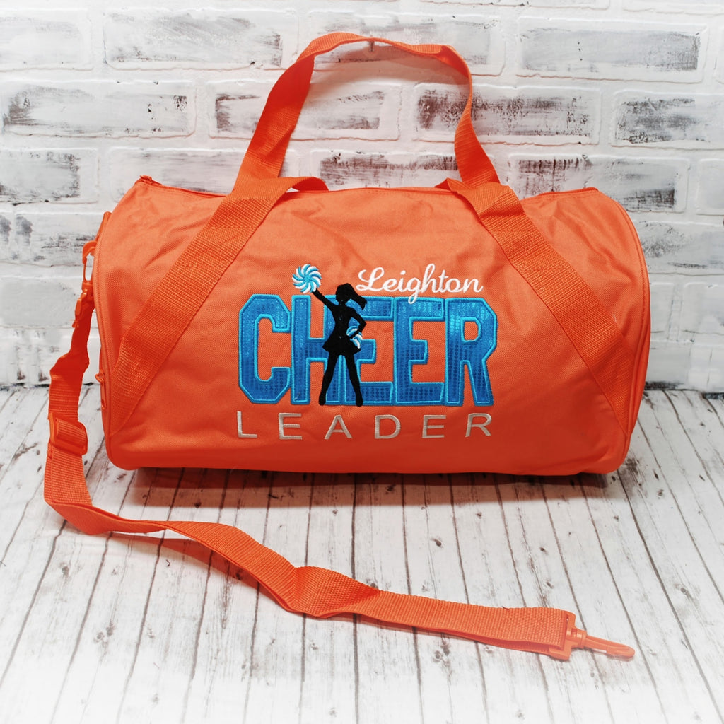 Personalized Turquoise and Orange Cheer duffle bag