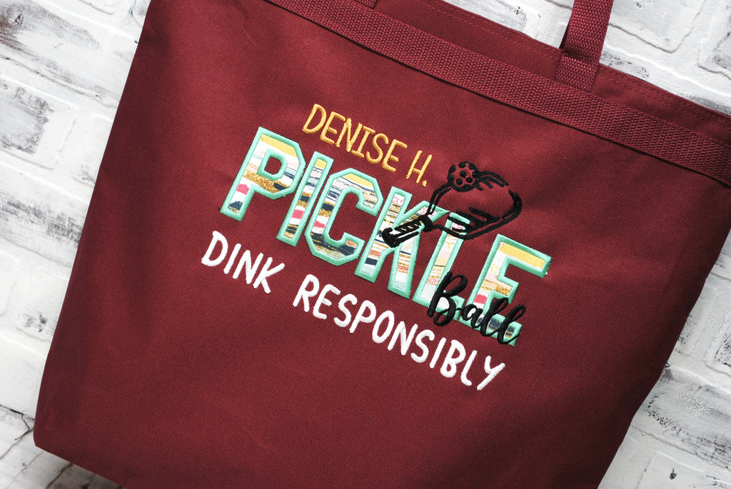 Personalized Pickleball Maroon Tote Bag, Dink Responsibly