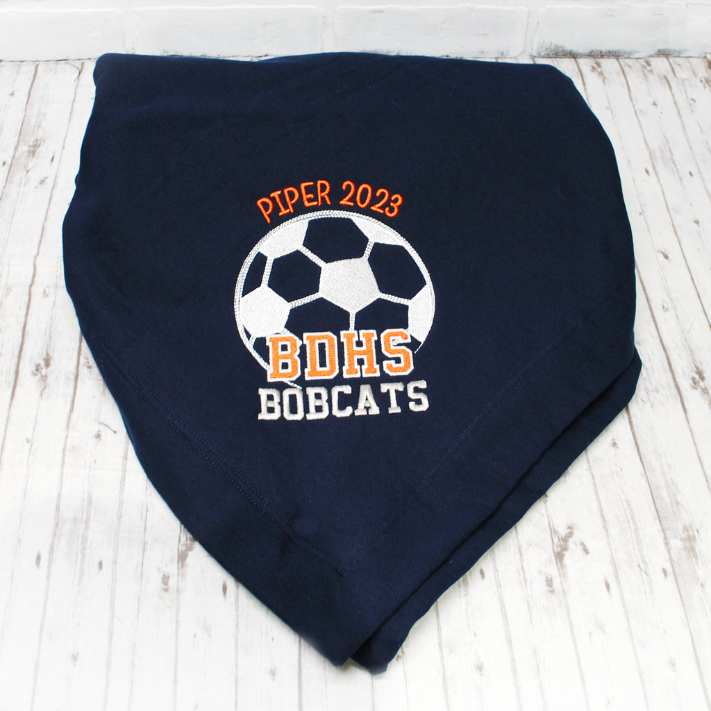 Personalized Soccer Stadium Blanket Navy Orange