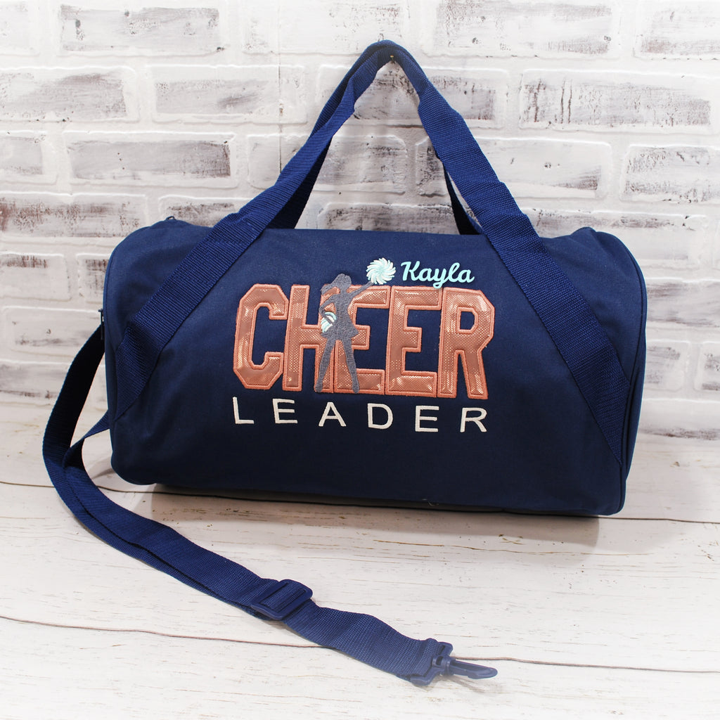 Personalized Rose Gold Navy Cheer duffle bag