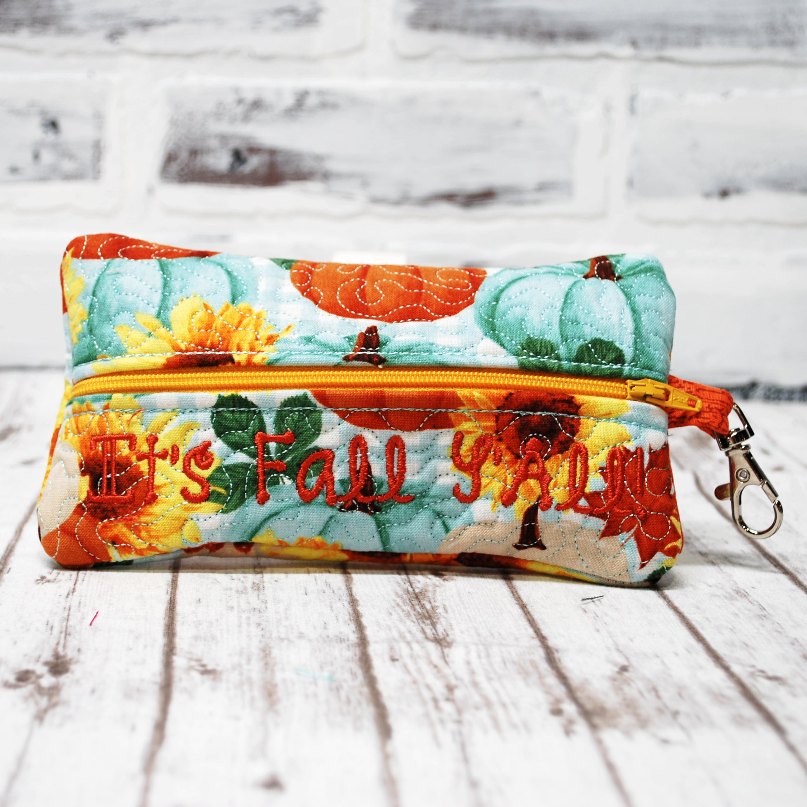 Orange and Teal Pumpkin Personalized Quilted Pouch – Persunly