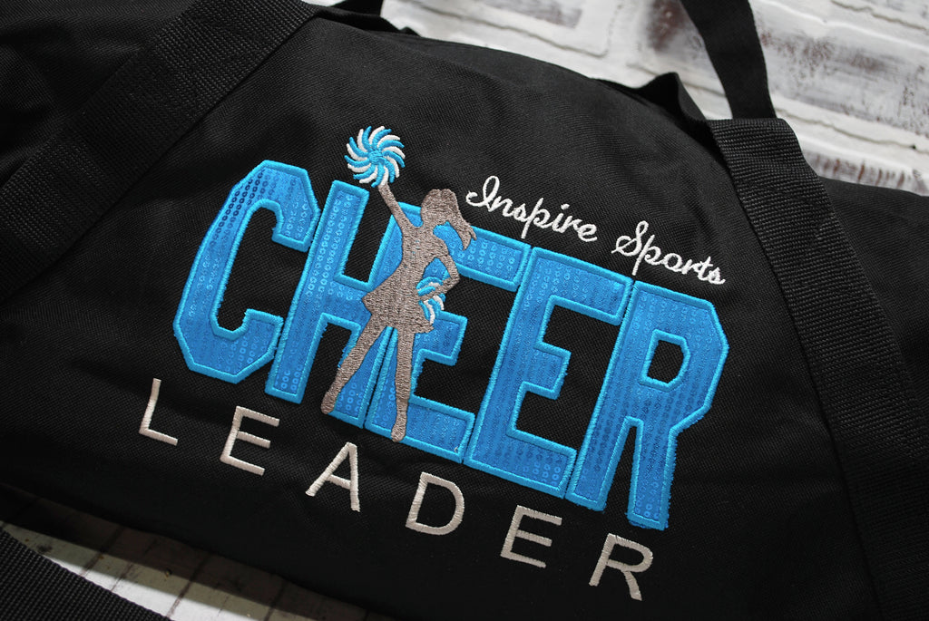 Personalized Turquoise and Black Cheer duffle bag