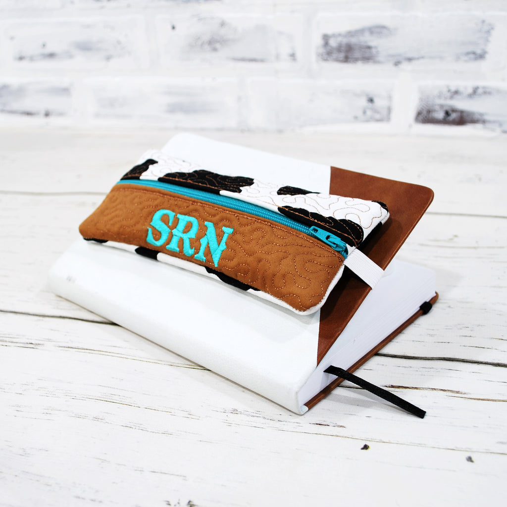 Personalized Western Cow Print with leather and teal - Quilted Case