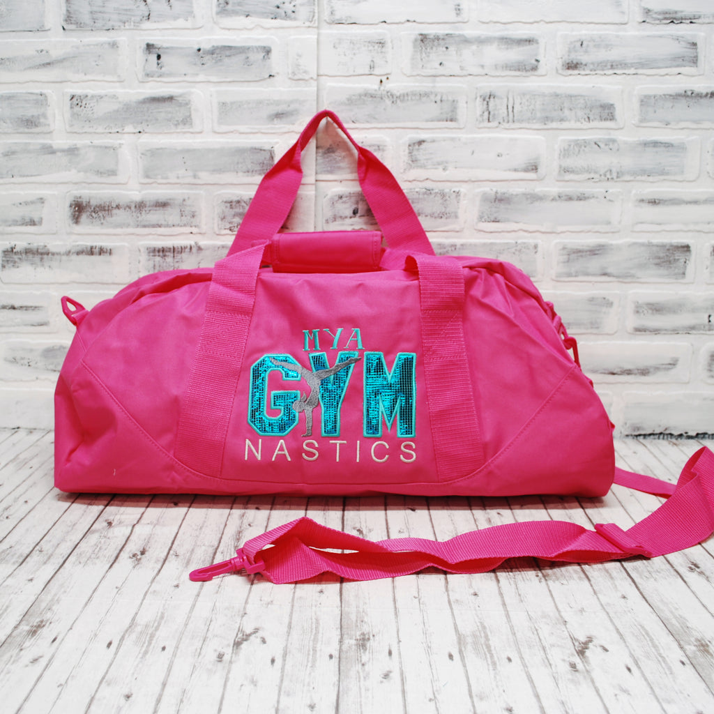 Personalized Pink and Teal Gymnastics Duffle Bag