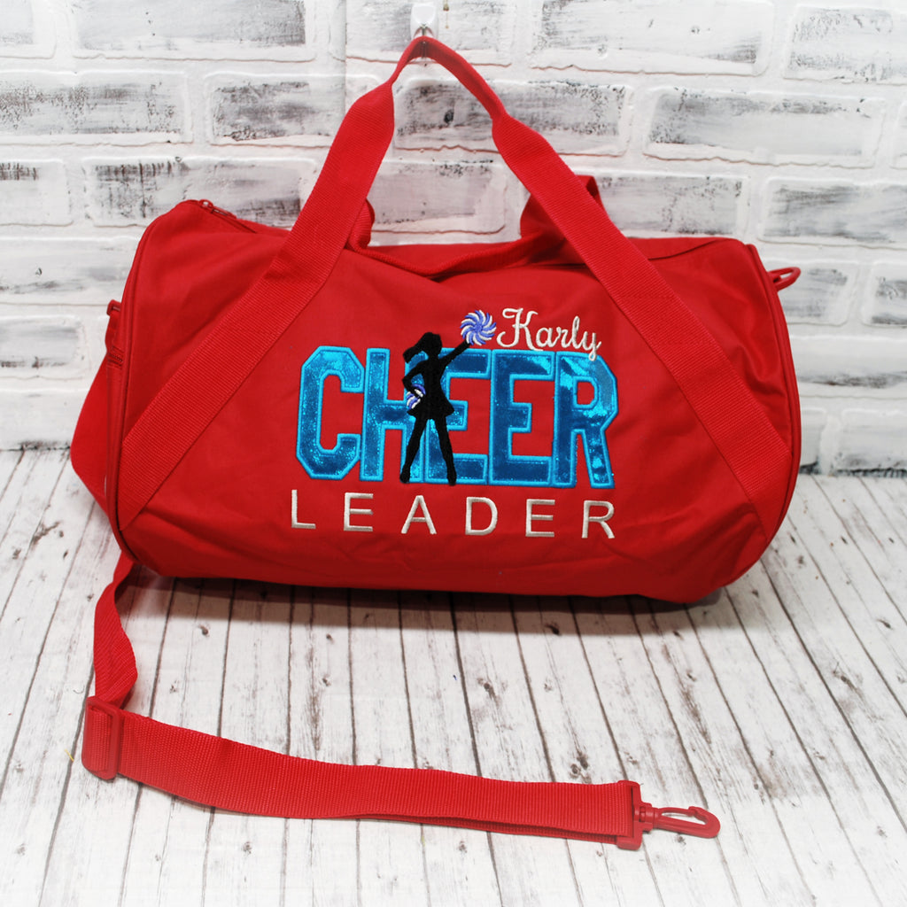 Personalized Cheer Teal Blue red duffle bag 