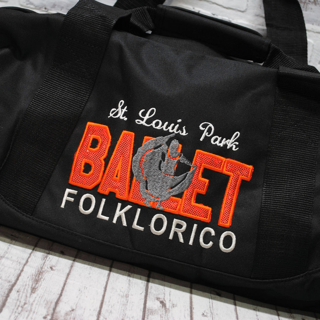 Ballet Folklorico Personalized Black and Orange Duffle Bag
