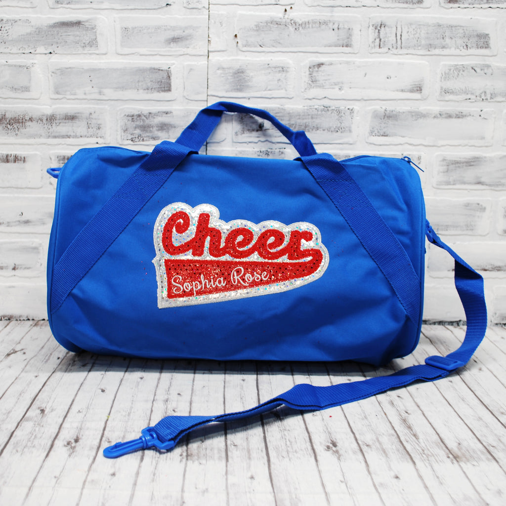 Red Silver Sparkle on a Royal Blue Duffle Bag