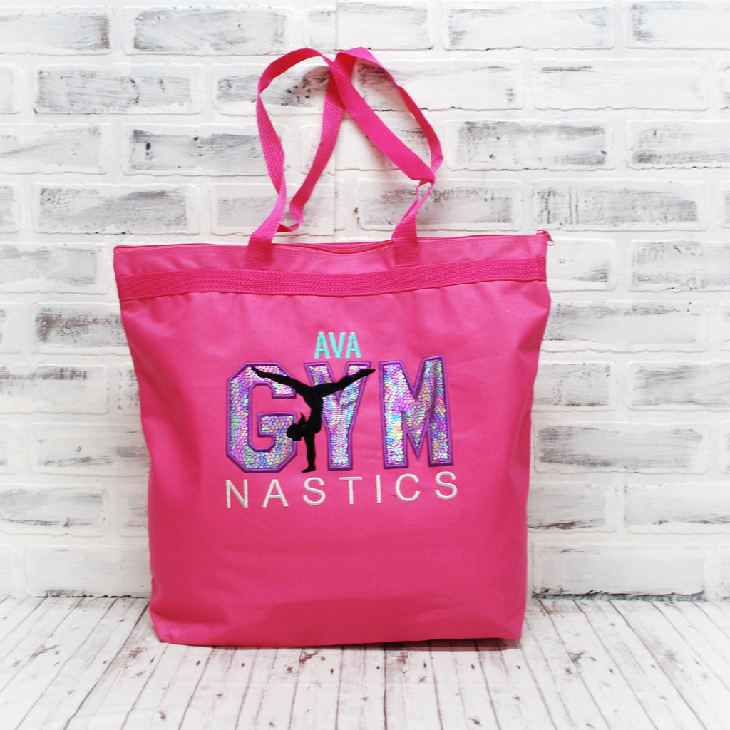 Personalized Gymnastics Purple Shimmer Pink Tote Bag