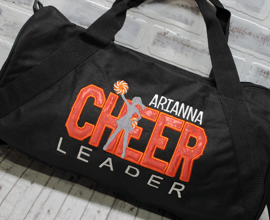Personalized Orange and Black Cheer Duffle Bag