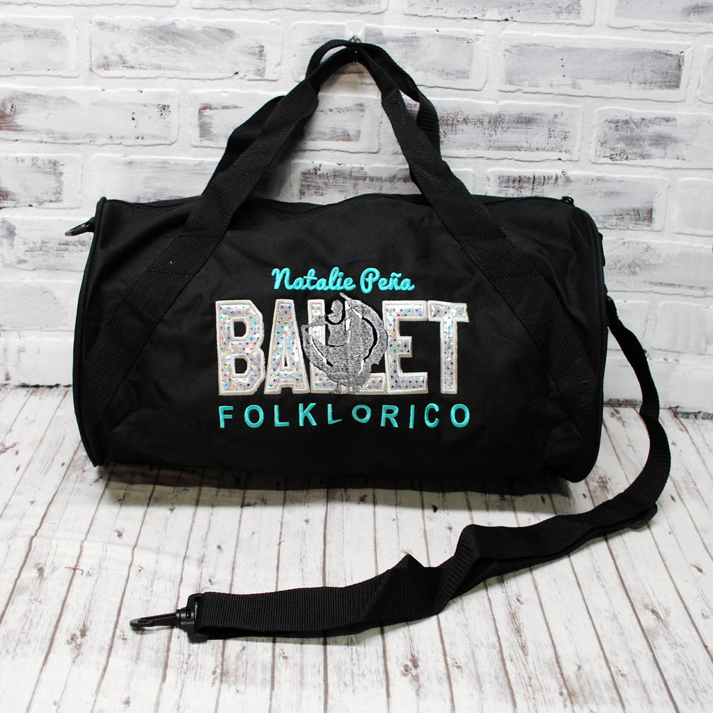 Folklorico Ballet Black and Silver Personalized Duffle Bag 