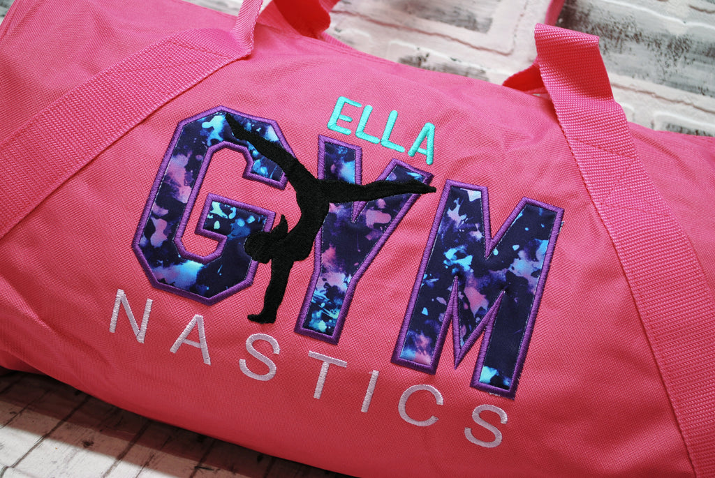 Personalized Purple Pink Teal Gymnastics Duffle Bag