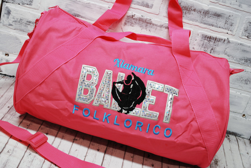 Folklorico Ballet Pink and Silver Personalized Duffle Bag 