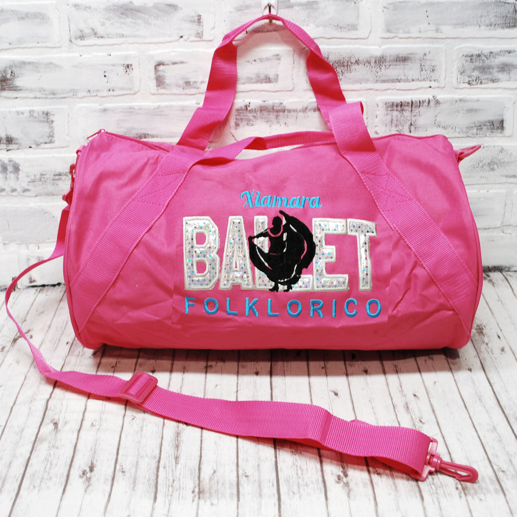 Folklorico Ballet Pink and Silver Personalized Duffle Bag 