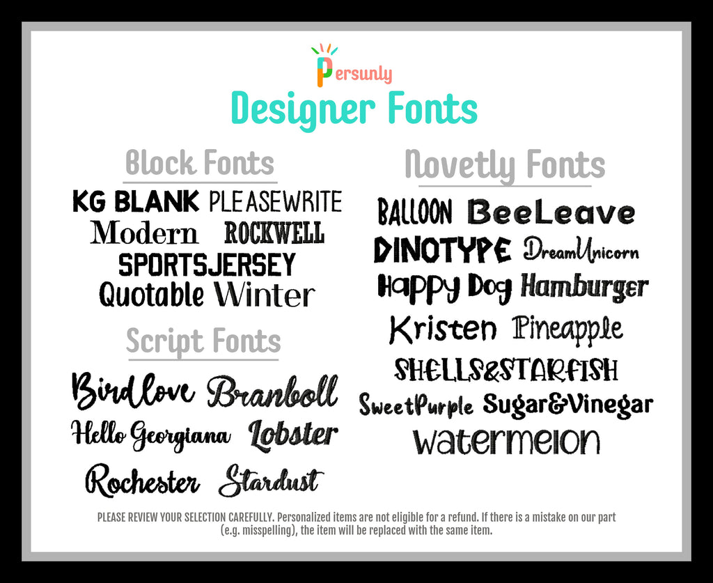 Persunly Designer Font Chart
